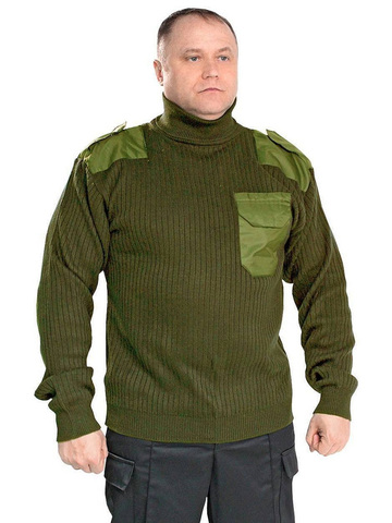 Свитер офицерский военный с накладками п/ш (олива, ворот с отворотом)