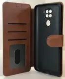 Чехол книжка для Xiaomi Redmi Note 9 кожаный коричневый с магнитной застежкой / flip чехол с функцией подставки / отделением для пластиковых карт и денег