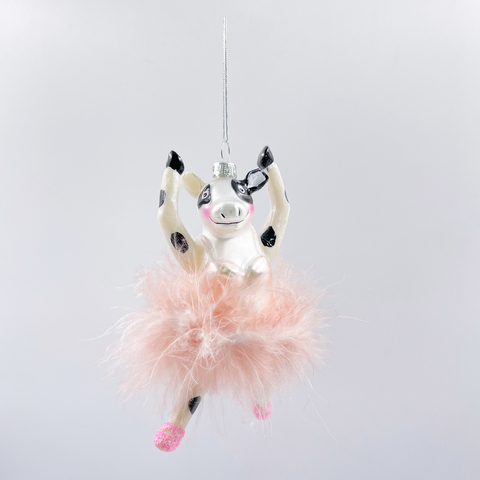 Набор елочных игрушек 6шт 12.5см ChristmasDeLuxe Корова-балерина бело-розовая