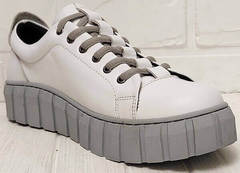 Белые кожаные кроссовки женские туфли на шнурках Guero G146 508 04 White Gray.