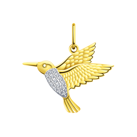 л50210 - Подвеска птичка колибри из желтого золота 585 пробы с фианитами