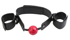 Кляп-наручники с красным шариком Breathable Ball Gag Restraint - 