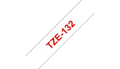 Ламинированная лента для наклеек Brother TZe-132 - ширина 12 мм, красный шрифт на прозрачном фоне