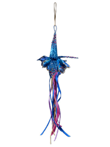 Подвеска колокольчик с лентами и бисером 33см ChristmasDeLuxe синий