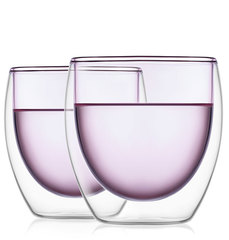 Стаканы с двойными стенками розового цвета стеклянные 250 мл набор 2 шт.