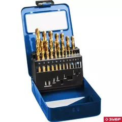 ЗУБР ТИТАН, 19 шт, (1-10 мм), сталь Р6М5, класс А, титановое покрытие, набор сверл по металлу, Профессионал (29617-H19)