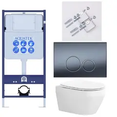 Aquatek SET Aquatek ЛЕЯ Т-035 4в1 SET Aquatek ЛЕЯ Т  (рама Aquatek Standard INS-0000012, клавиша KDI-0000035  ,KKI-0000002 крепёж+унитаз ЛЕЯ AQ1199T-00  с тонким сиденьем soft-close фото