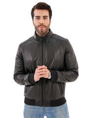 KHIMEONE Мужская кожаная демисезонная куртка (натуральная кожа, овчина)