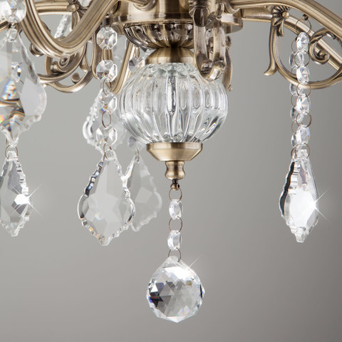 Подвесная люстра 3281/5 античная бронза / прозрачный хрусталь
