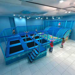 Батутная арена «Волна» 12×6 м, 8 батутов, с поролоновой ямой и горкой