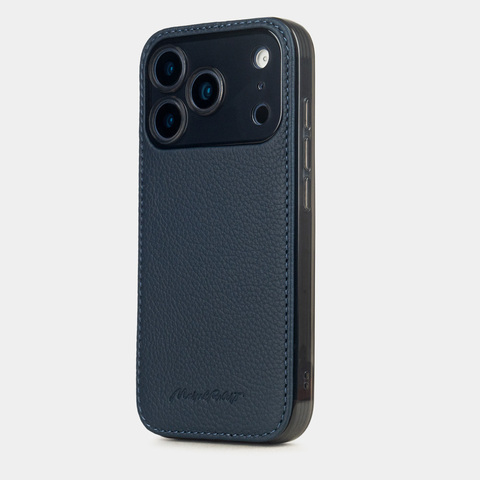 Чехол-накладка кожаная для iPhone 17 Pro, теленок синего цвета