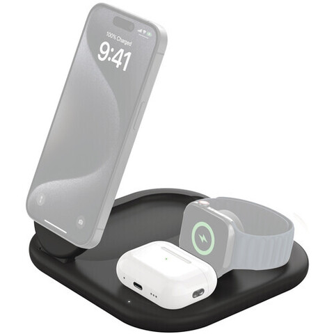 Беспроводная зарядка Belkin Magnetic Foldable Wireless Charger 15W 3-in-1, Qi2 EU с кабелем USB-C–USB-C, черный