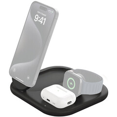 Беспроводная зарядка Belkin Magnetic Foldable Wireless Charger 15W 3-in-1, Qi2 EU с кабелем USB-C–USB-C, черный