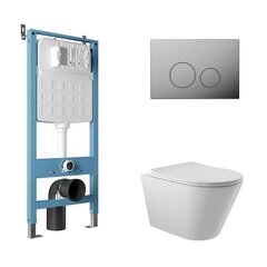 Aqueduto AQDS092 AQD комплект: TECNICA Novo Система инсталляции для подвесного унитаза, CIRCULO Панель смыва, хром, CONE Унитаз подвесной 525*360 безободковый, сиденье с микролифтом, белый глянцевый фото