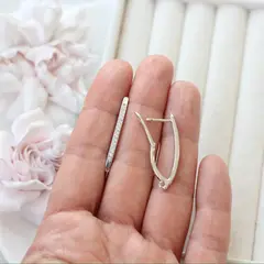 Швензы удлинённые с фианитами 33*3 мм с английским замком, родий, Ш046