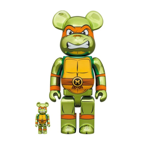 Фигурка 400% & 100% Bearbrick Set - Michelangelo Chrome (Teenage Mutant Ninja Turtles)