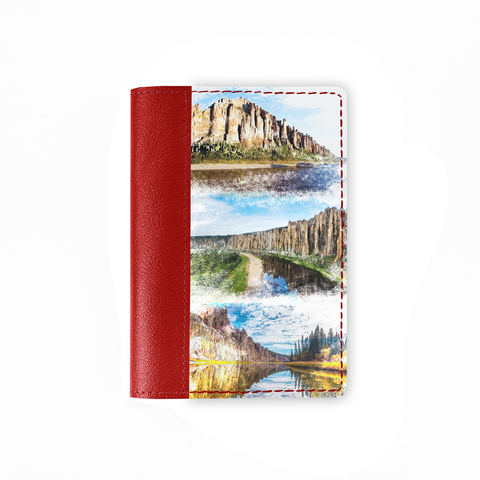 Обложка на паспорт комбинированная "Природа Якутии", красная
