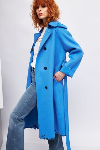 Ermanno Firenze Пальто шерстяное двубортное с контрастной краевой вышивкой