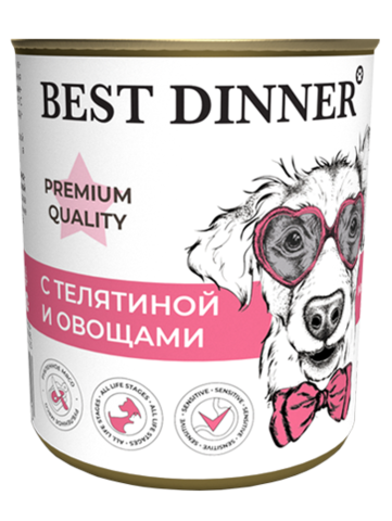 Best Dinner Premium Меню №4 консервы для взрослых собак и щенков с 6 мес (телятина с овощами) 340 гр