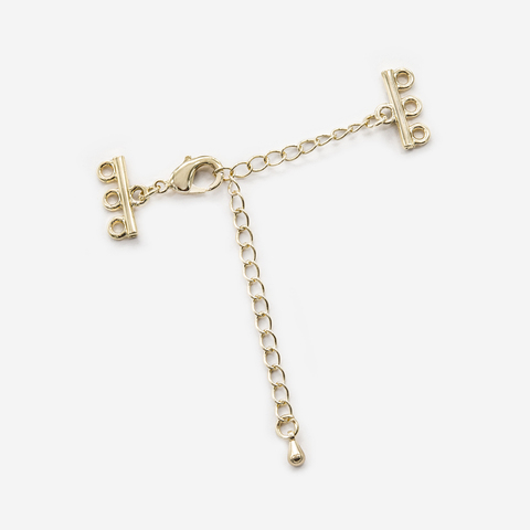 Замочек многорядный, три петли, соединительная цепочка 70мм, подвеска капля, позолота