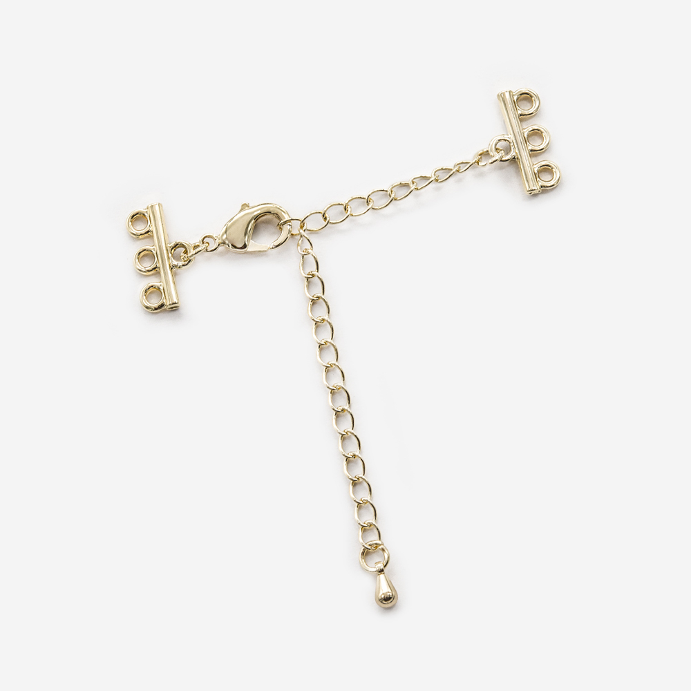 Замочек многорядный, три петли, соединительная цепочка 70мм, подвеска капля, позолота