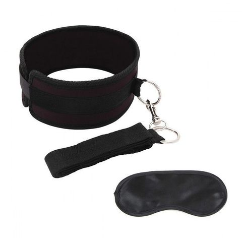 Черный ошейник с длинным поводком Collar and Leash Set - Lux Fetish LF1330