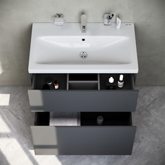 Тумба с раковиной напольная, 75 см, 2 ящика, графит матовый AM.PM Gem - M90FSX07522GM32