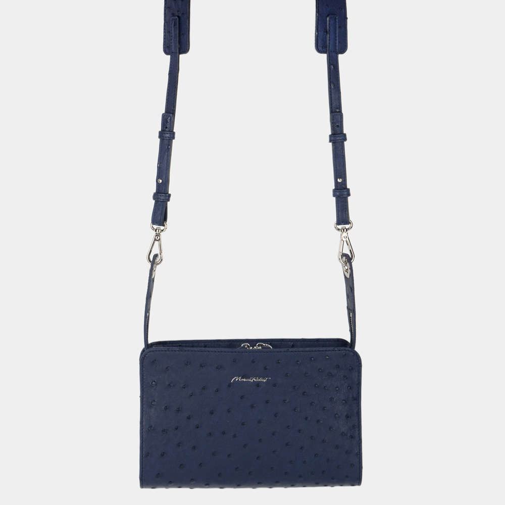 Женская сумка Emilie Easy из натуральной кожи страуса, синего цвета