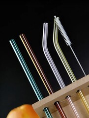 Набор стеклянных коктейльных трубочек 20 см с ершиком