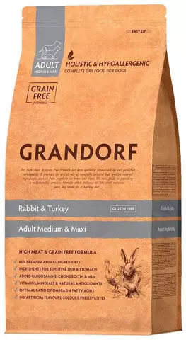 GRANDORF GRAIN FREE DOG ADULT MEDIUM & MAXI RABBIT & TURKEY беззерновой для взрослых собак средних и крупных пород с кроликом и индейкой 10 кг