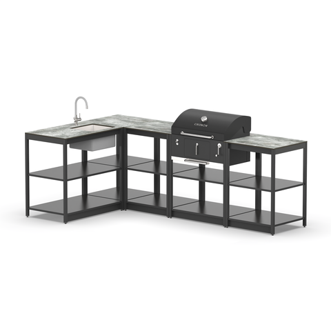 Угловой мангальный комплекс Lounge M-112SB, 2.6x1.5 м, черный/серый каспий