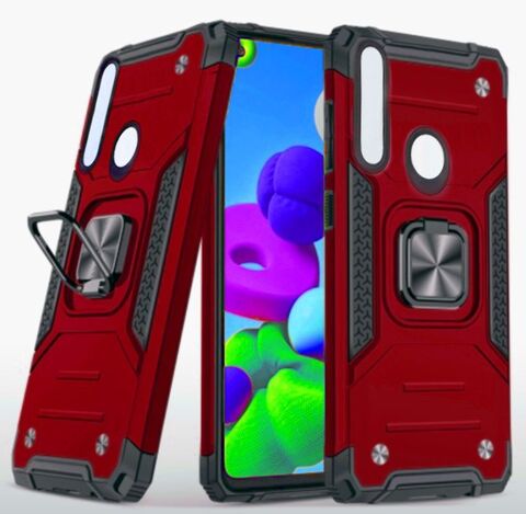 Противоударный чехол для Honor 9X / Huawei P Smart Z красный с пластиной для магнитного автодержателя и кольцом подставкой / чехол с держателем на палец на Хонор 9х / Хуавей П смарт
