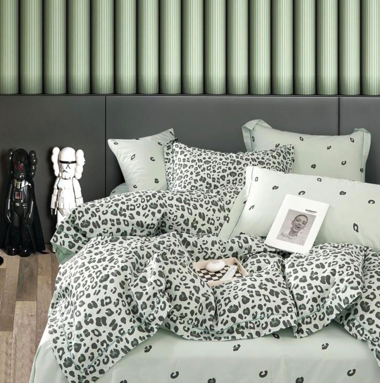 Постельное белье JK Двуспалка ЕВРО Сатин Зеленый леопард
