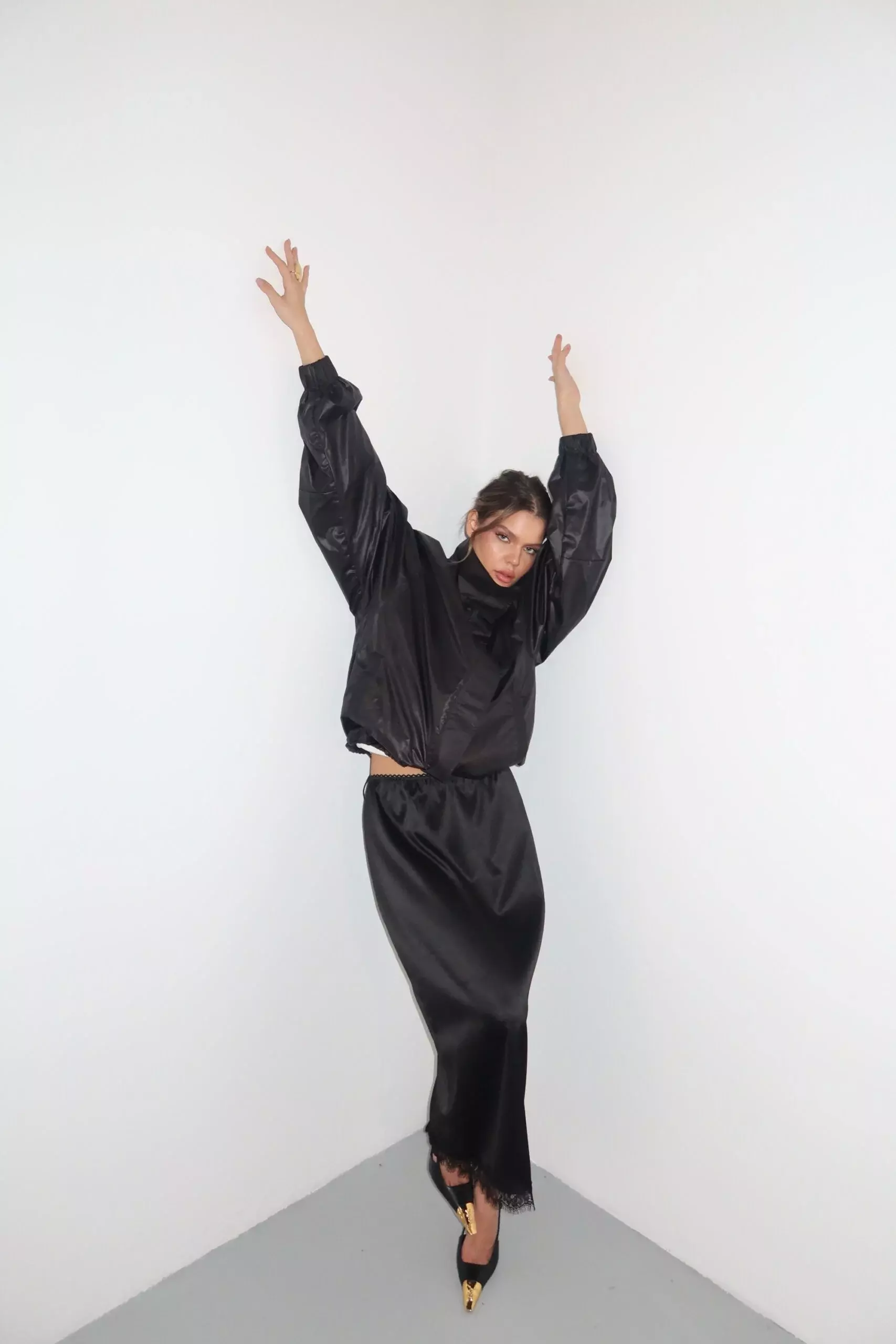 Юбка макси с кружевом, Черная