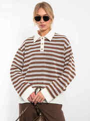 Свитшот-поло с имитацией рубашки (Коричневый/молочный)