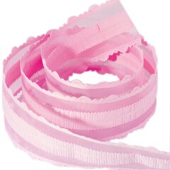 
          Декоративная лента капроновая с фигурной каймой для декора и флористики, 4 см, намотка 25 ярдов, розовый, дизайн в центре св-розовая лента