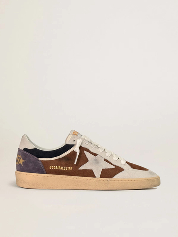 Men's Army green Ball Star shoes in waxed suede with star and heel in ice grey suede