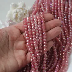 Бусины стеклянные розово-клубничные с покрытием, круглые 6 мм, К227