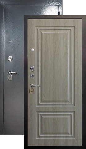 Теплая дверь входная Алекс дорс Элион, 2 замка, 1,5 мм металл, (серебро антик+крем дуб филадельфия)