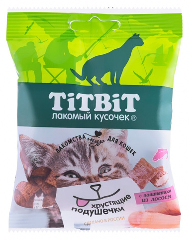 Titbit лакомство для кошек хрустящие подушечки с паштетом из лосося 50г