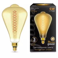 Лампа Gauss LED Filament ST164 6W Е27 890lm 2700К golden straight 157802118