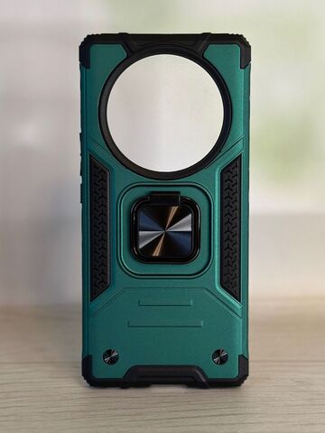 Противоударный чехол для Honor X9A зеленый с пластиной для магнитного автодержателя и кольцом подставкой