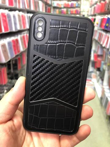 Силиконовый чехол с карбоном и эко-кожей Durable case UD series для iPhone X, Xs (Черный)