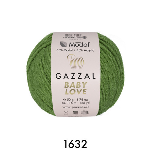 Пряжа Gazzal Baby Love 1632 зелёный (уп.10 мотков)
