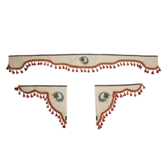 Ламбрекен с косынками универсальные стеганые Орел (экокожа, бежевый, красные кисточки)