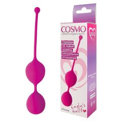 Ярко-розовые двойные вагинальные шарики Cosmo с хвостиком для извлечения - 