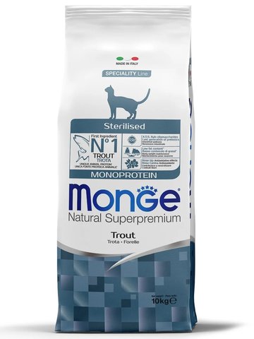 Monge Cat Monoprotein Sterilised корм для стерилизованных кошек (с форелью) 10 кг