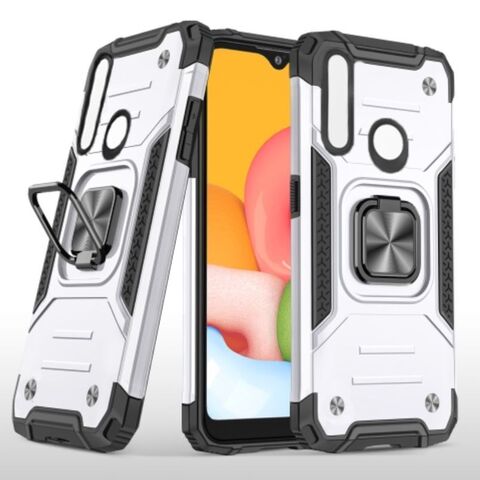 Противоударный чехол для Honor 9X / Huawei P Smart Z серебро с пластиной для магнитного автодержателя и кольцом подставкой / чехол с держателем на палец на Хонор 9х / Хуавей П смарт