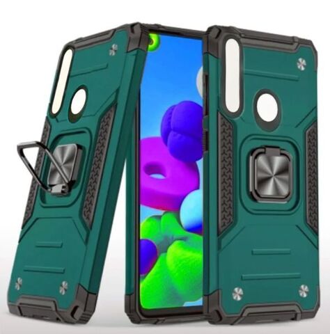 Противоударный чехол для Huawei P30 Lite зеленый с пластиной для магнитного автодержателя и кольцом подставкой, чехол на Хуавей П30 Лайт