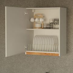Навесной кухонный шкаф для посуды 60х32х75 Валенсия с дубовой панелью / кухонный модуль с дверцей и полкой / белый, дуб